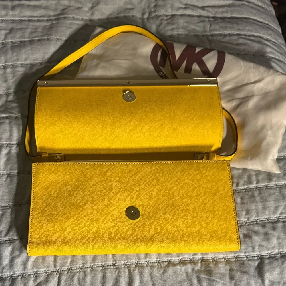 Michael Kors Yellow Leather Tilda Clutch - Picture 2 of 5